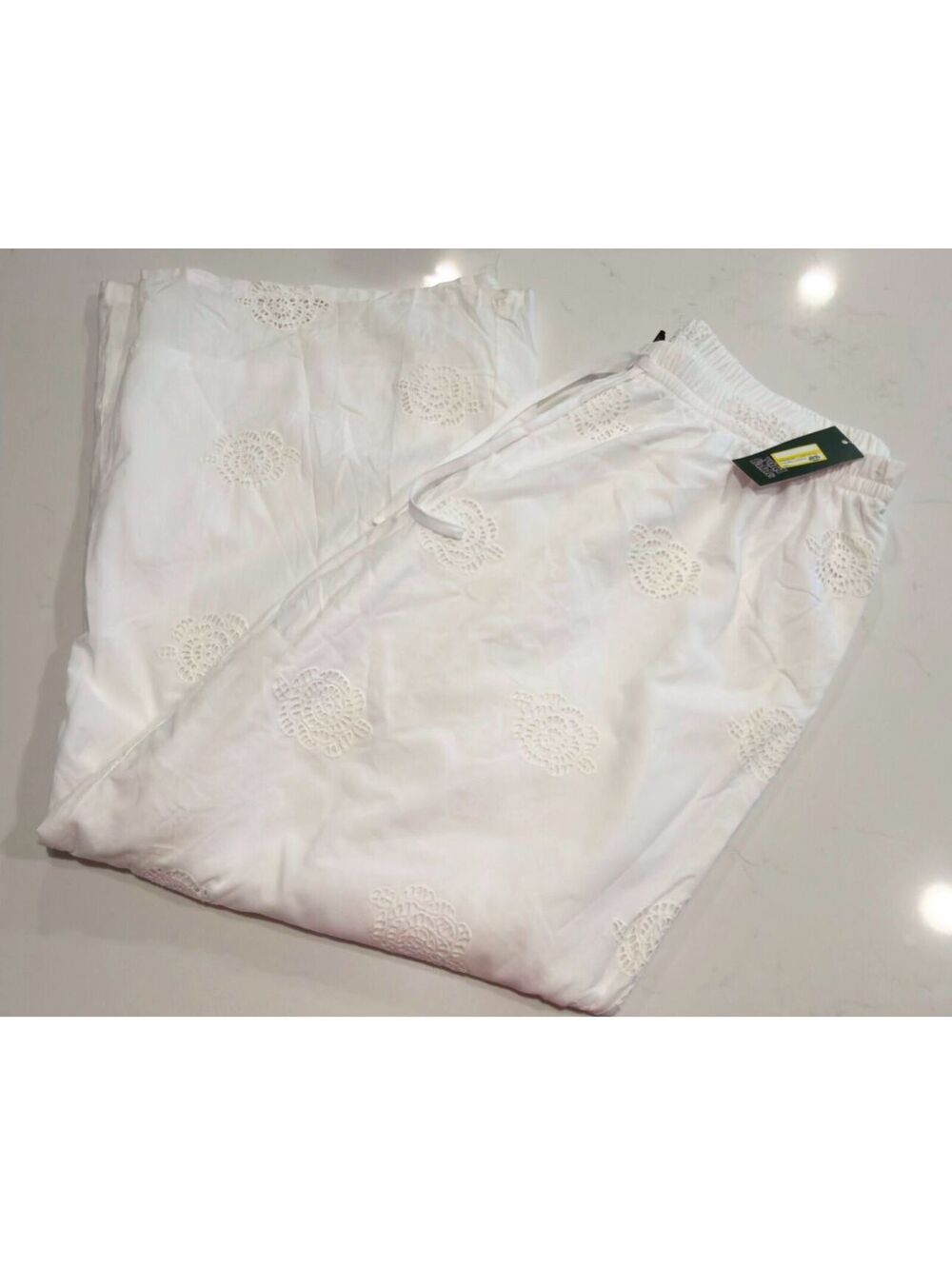Wild Fable White Drawstring Embroidered Wide Leg Pant Women Size XXL
